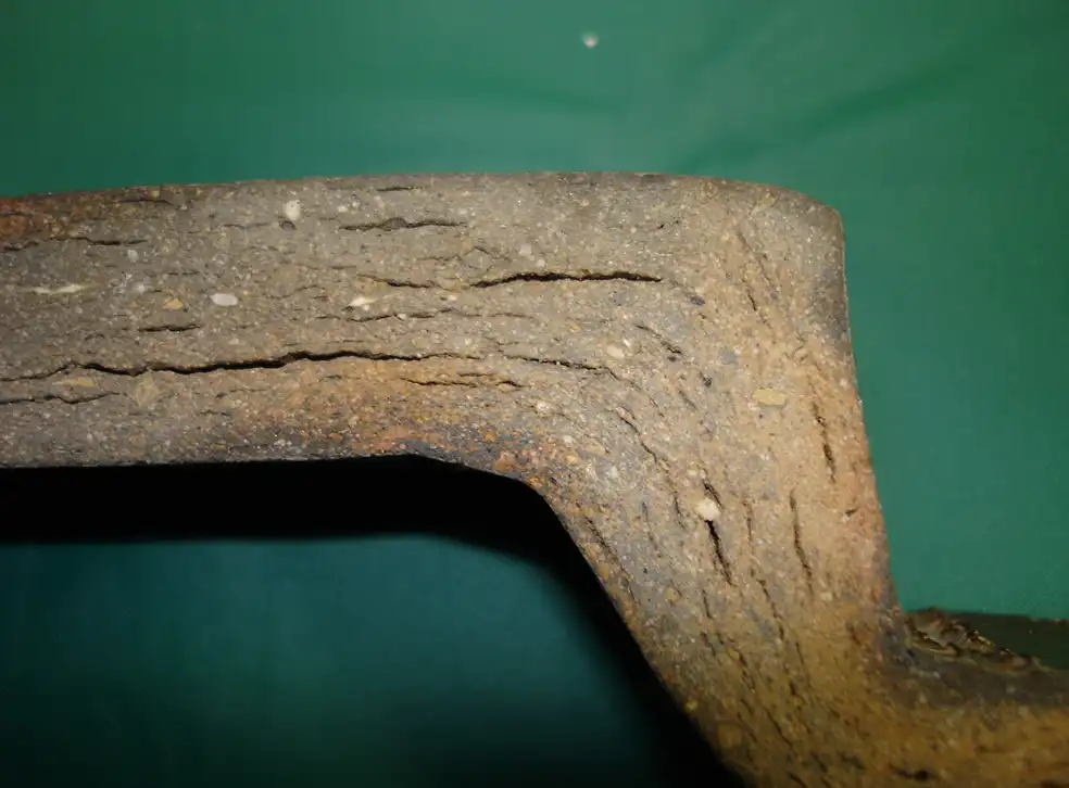 close up image of older pipe buildup