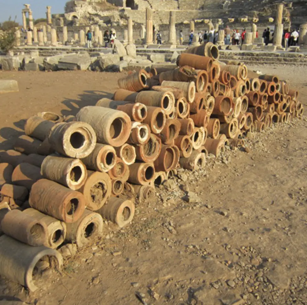 pile of VCP in ruins of ancient city