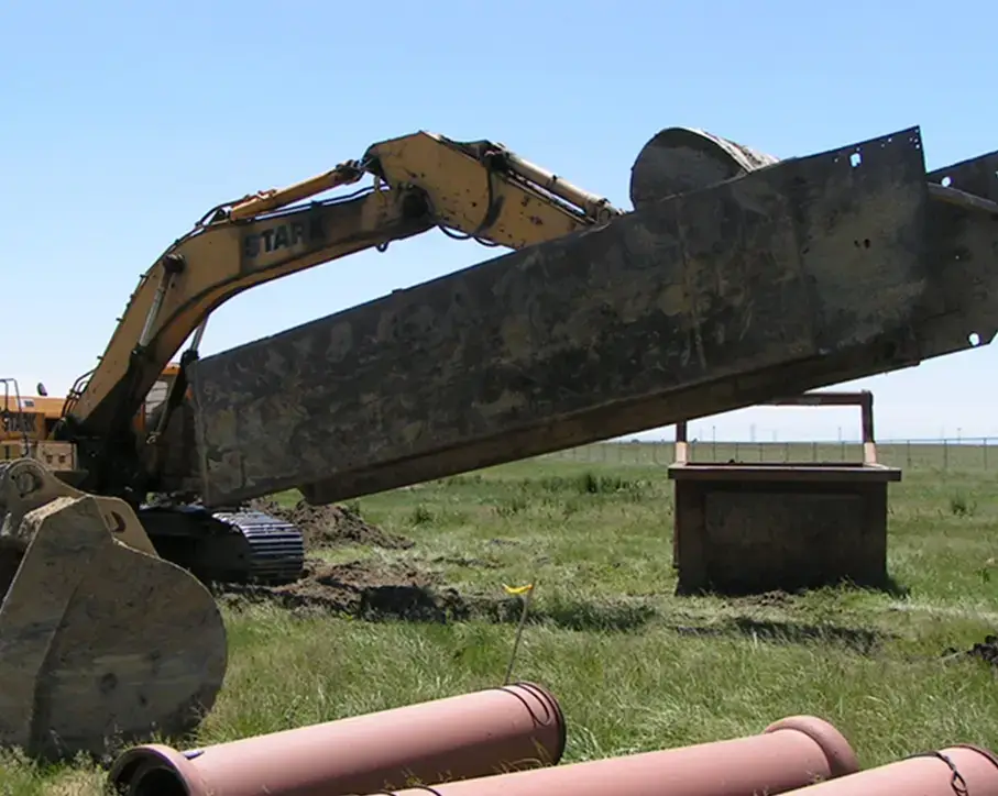 clay pipe with equipment used to install it
